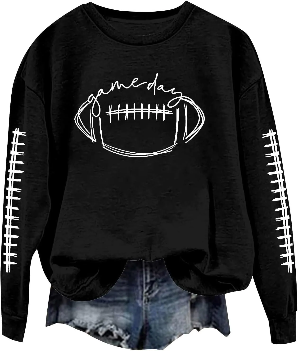 ZWRXW Game Day Sweatshirt for Women Casual Football Graphic Hoodies Oversized Long Sleeve Crewneck Pullover Trendy Fall Tops