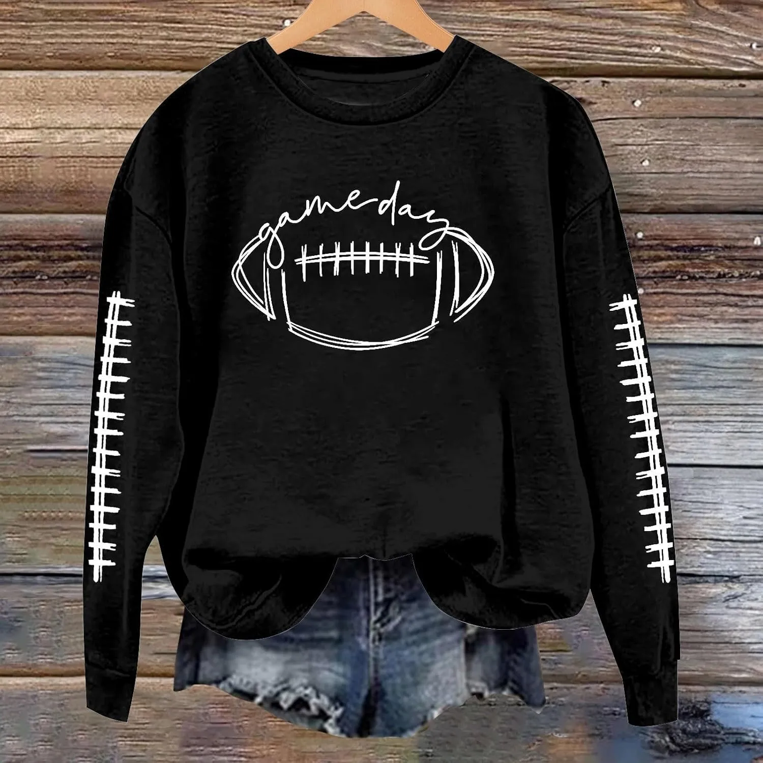ZWRXW Game Day Sweatshirt for Women Casual Football Graphic Hoodies Oversized Long Sleeve Crewneck Pullover Trendy Fall Tops
