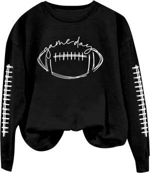 ZWRXW Game Day Sweatshirt for Women Casual Football Graphic Hoodies Oversized Long Sleeve Crewneck Pullover Trendy Fall Tops