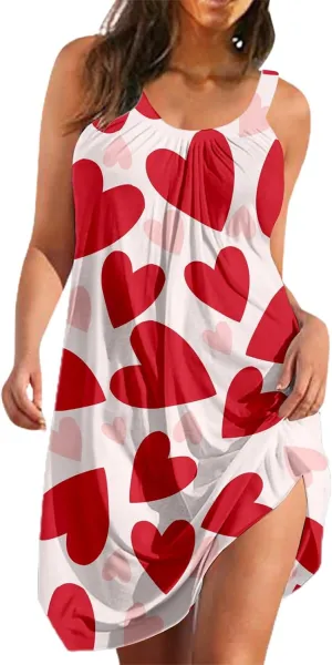 ZYXTIM Women Floral Summer Dresses 2024 Sleeveless Print Cute Sundresses Loose V Neck 3D Graphic Casual Swing Midi Dress